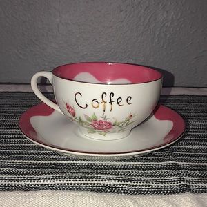 Lefton Pink White Floral 1950's Hand Painted Mother Cup and Saucer